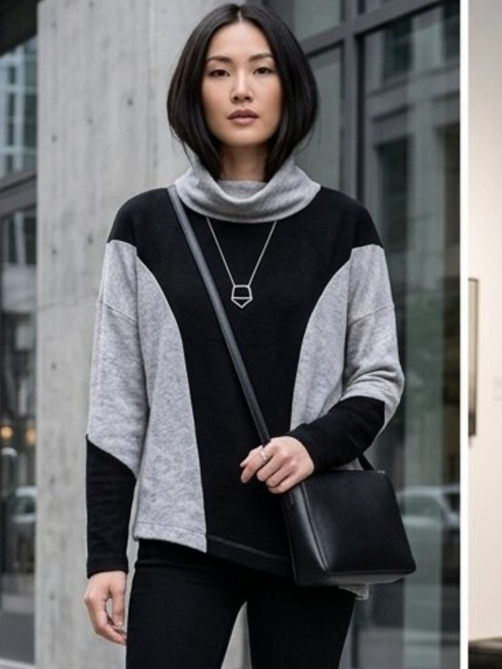 Lotus Eaters Black Gray Cowl Neck Color Block Oversized Sweater 3656